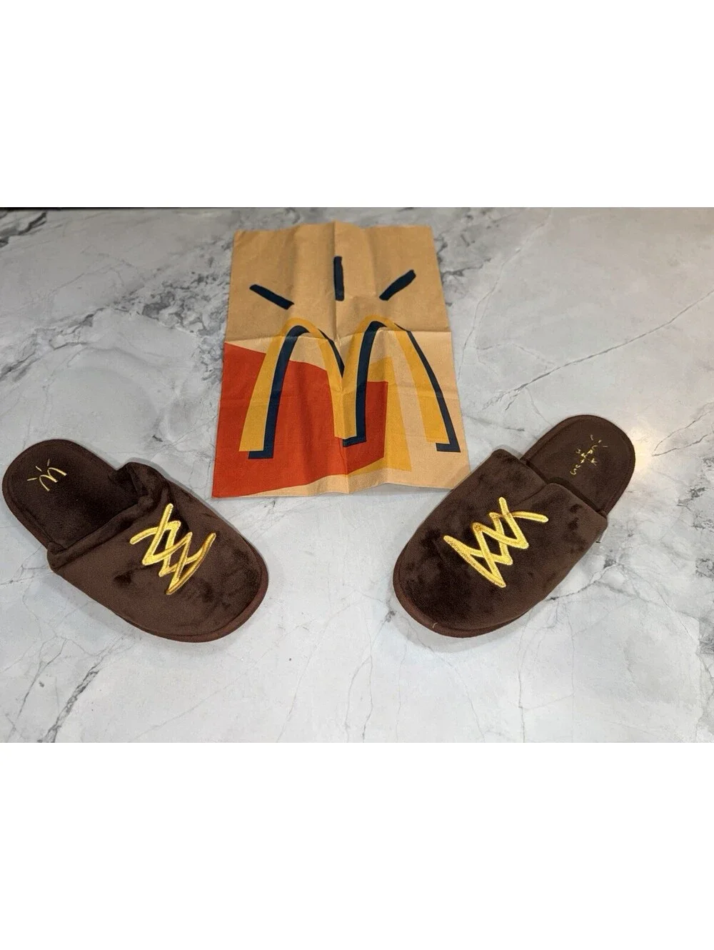Travis Scott x Mcdonalds CJ House Slippers Brown L/XL Size Sealed factory bag.